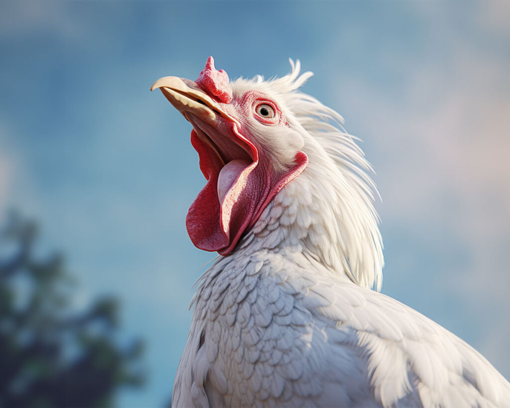 Portrait of a white hen